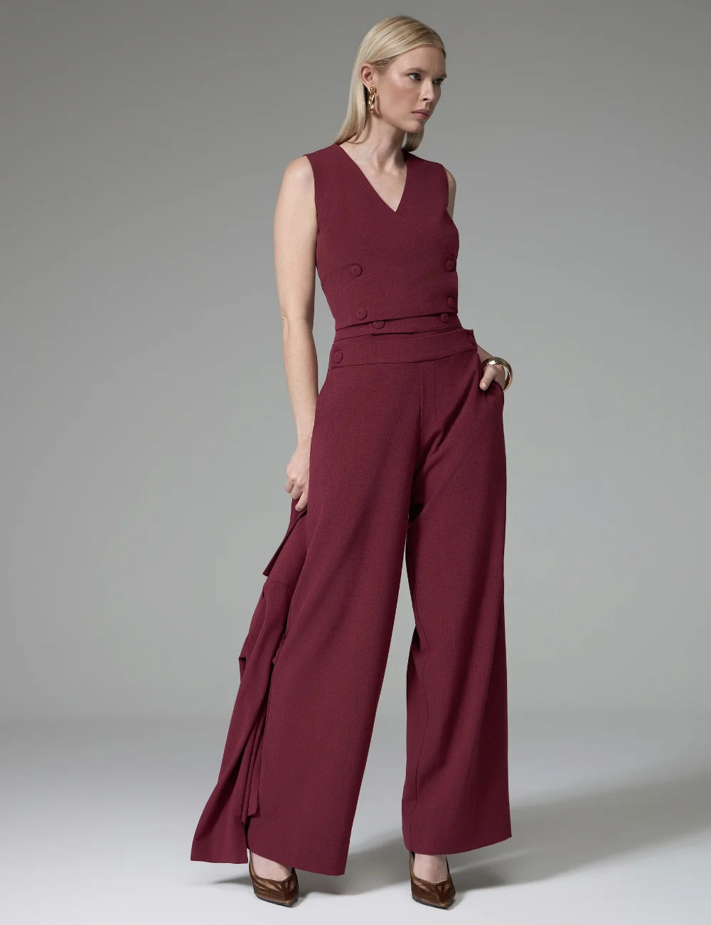 Conjunto Vinho Xadrez em Alfaiataria Strass