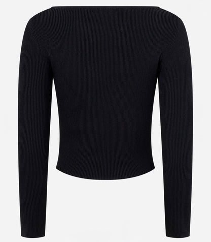 Blusa Preta Canelada Malha Tricot Acollection