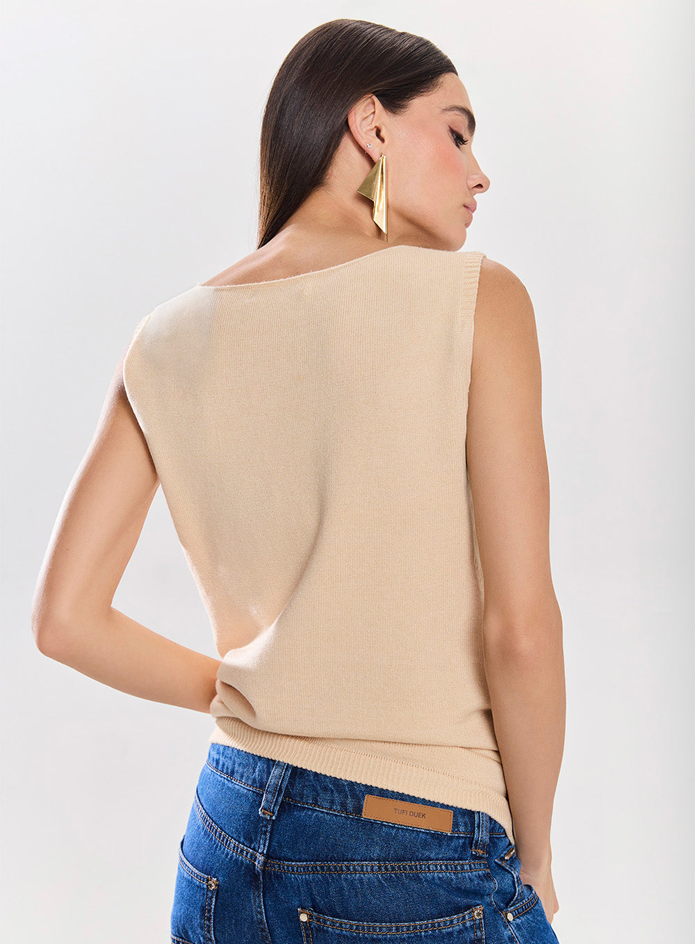 Regata Marrom ou Bege com Abertura em Tricot Tufi Duek