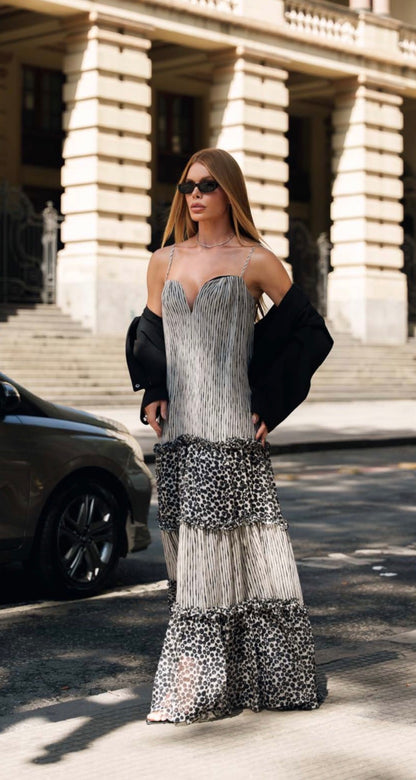 Vestido Cinza Estampa Animal Print Zebra Bete Regina Salomão