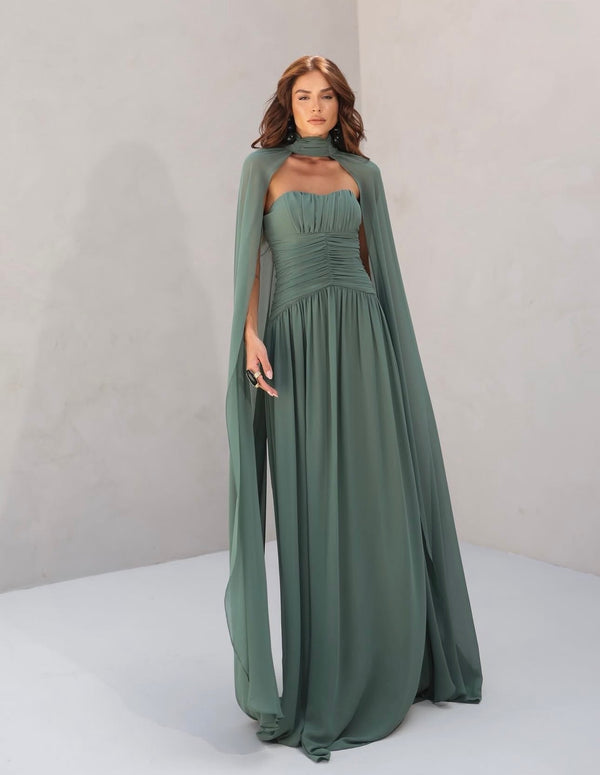 Vestido Verde ou Marrom Tule Capa Amicci
