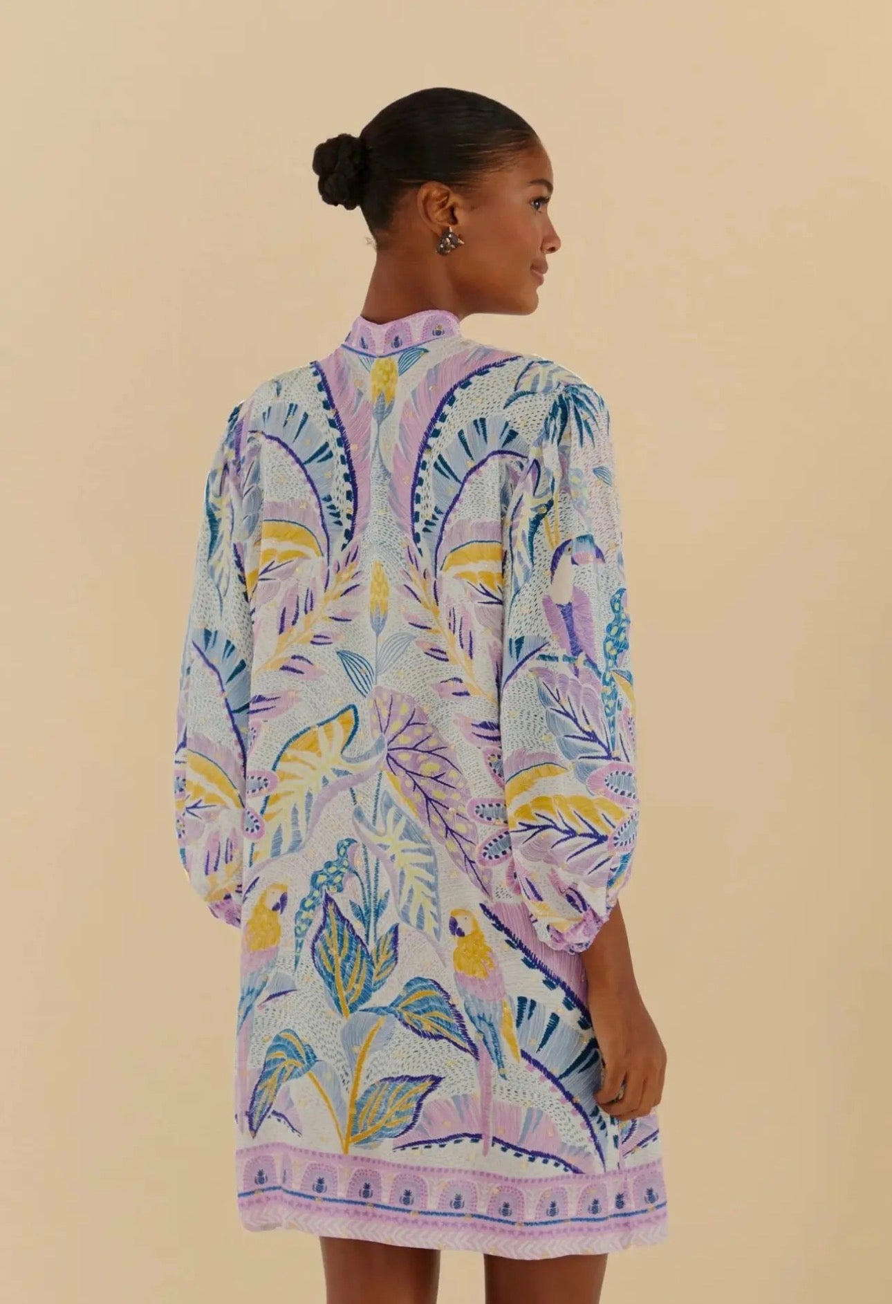 Chemise Lilás Curta Estampa Azul Farm