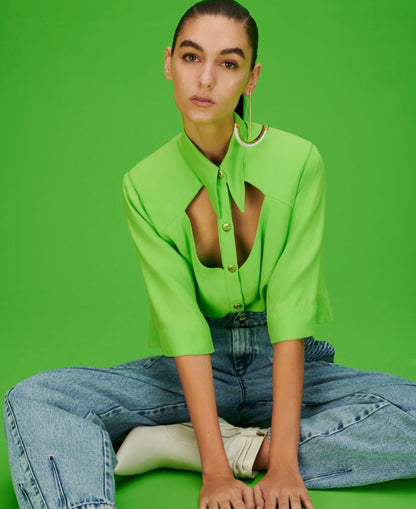 Camisa Verde Recortes Tufi Duek