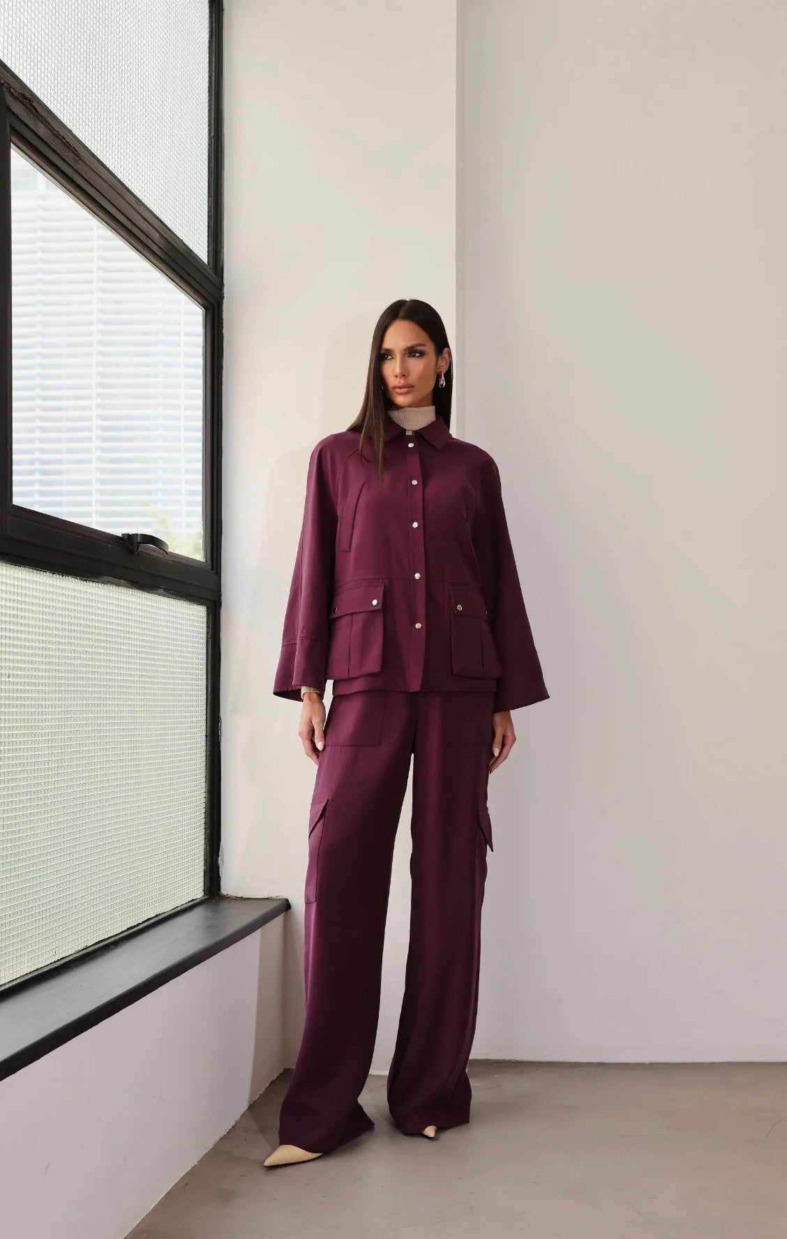 Conjunto Roxo ou Marrom Casaco Cargo Lucinda Regina Salomão