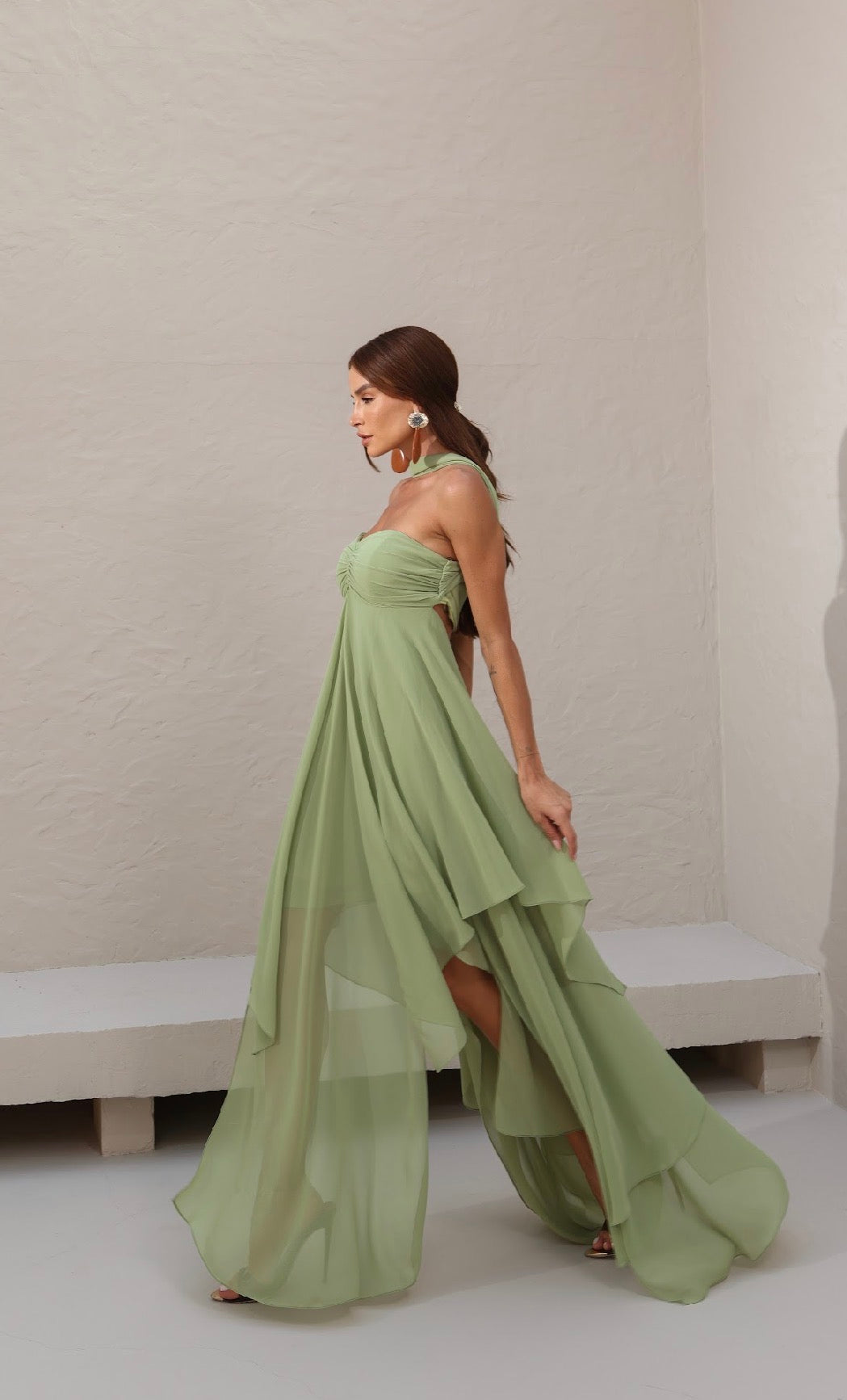Vestido Verde ou Laranja Túnica Fluída Amicci