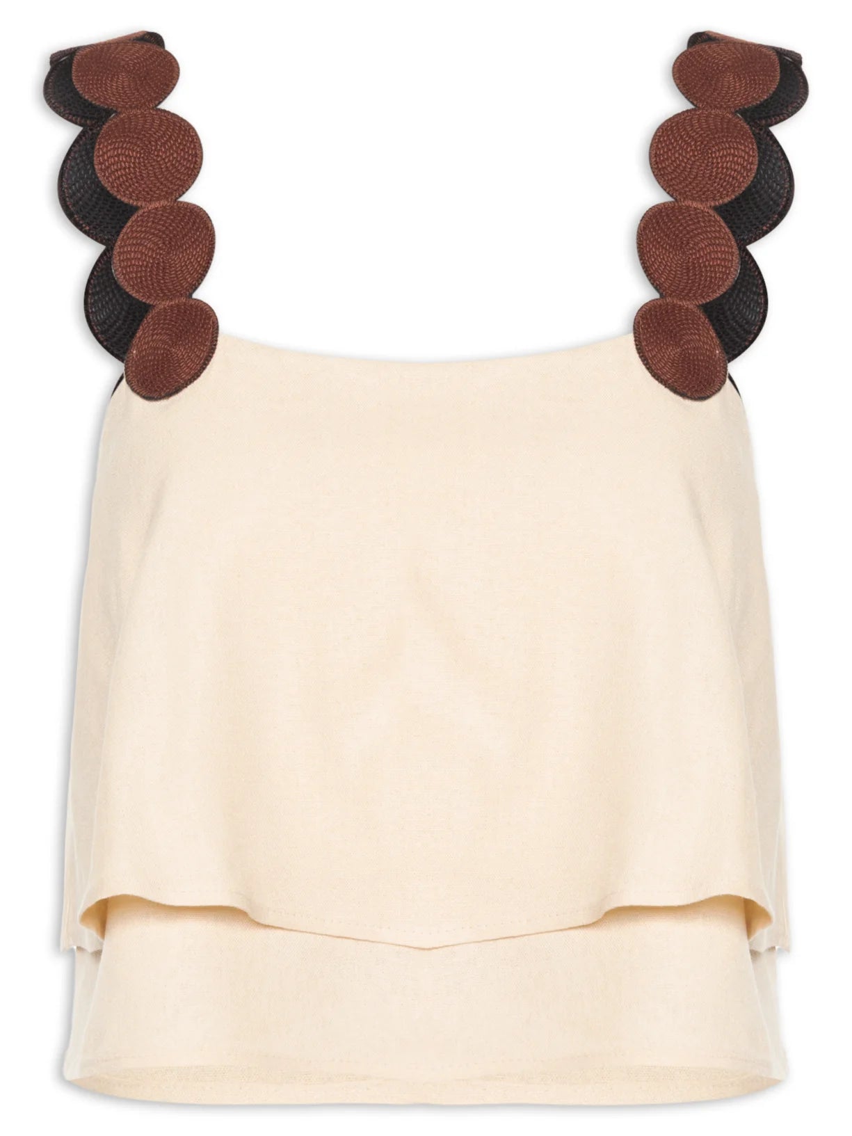 Cropped Nude Alças de Bolas Marrons Dress To