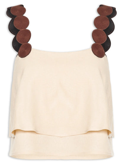 Cropped Nude Alças de Bolas Marrons Dress To