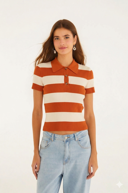 Blusa em Tricot Laranja OU Preta com Tramas Caneladas – Farm