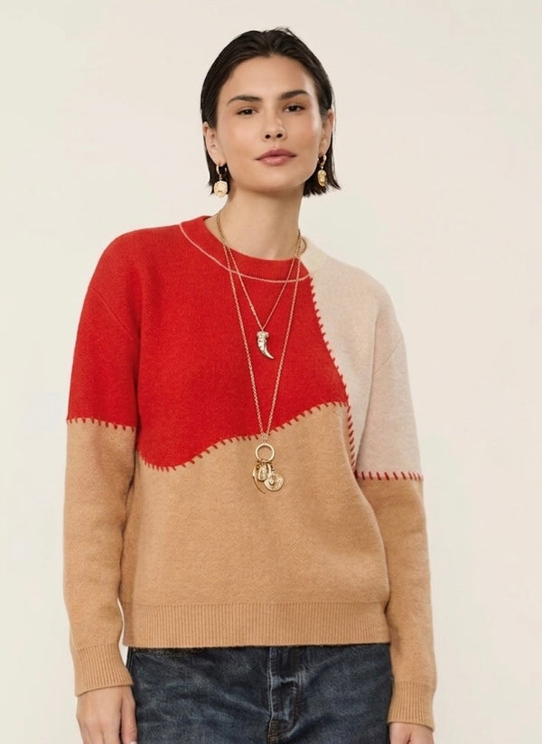 Moletom Laranja e Nude em Crochet Animale