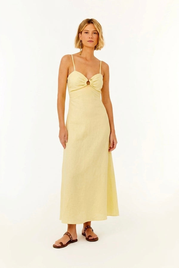 Vestido Amarelo Manteiga Argola