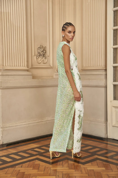 Vestido Longo Renda Floral Verde - Nammos