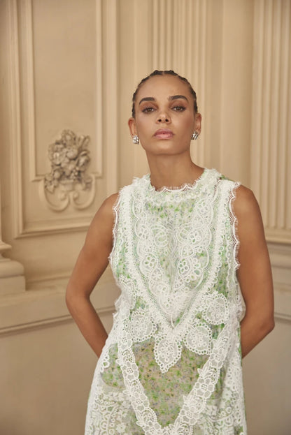 Vestido Longo Renda Floral Verde - Nammos