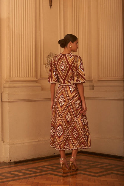 Vestido Vinho Midi Bordado - Nammos
