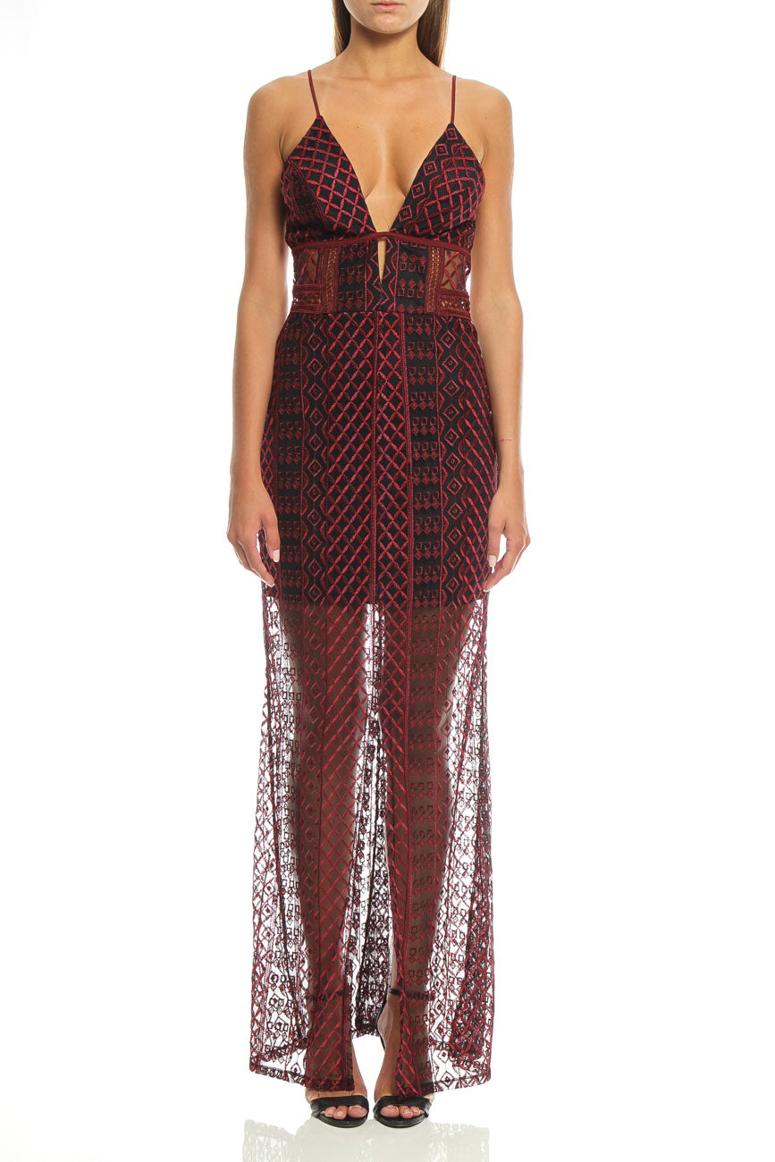 Vestido Vinho Bordado Preto Tela Colcci