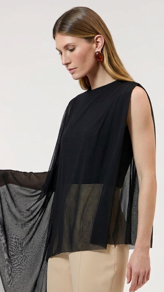 Blusa Preta ou Vinho Tule Assimétrica Strass