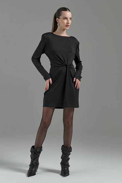 Vestido Verde/Preto Detalhe Strass Fleche D’or