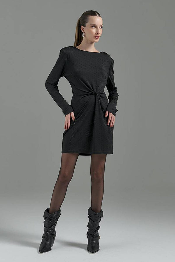 Vestido Verde/Preto Detalhe Strass Fleche D’or