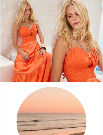 Vestido Laranja Longo Isa Paes