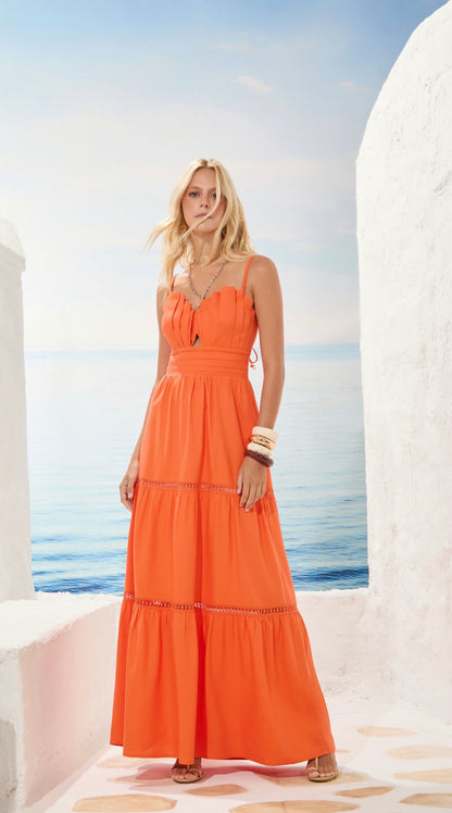 Vestido Laranja Longo Isa Paes