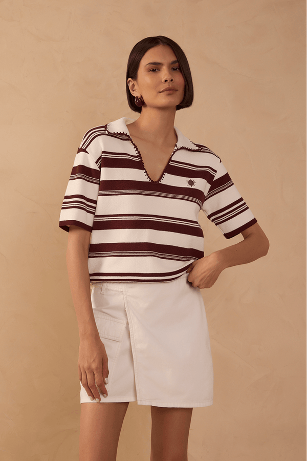 Blusa Marrom e Off White em Tricot Dress To