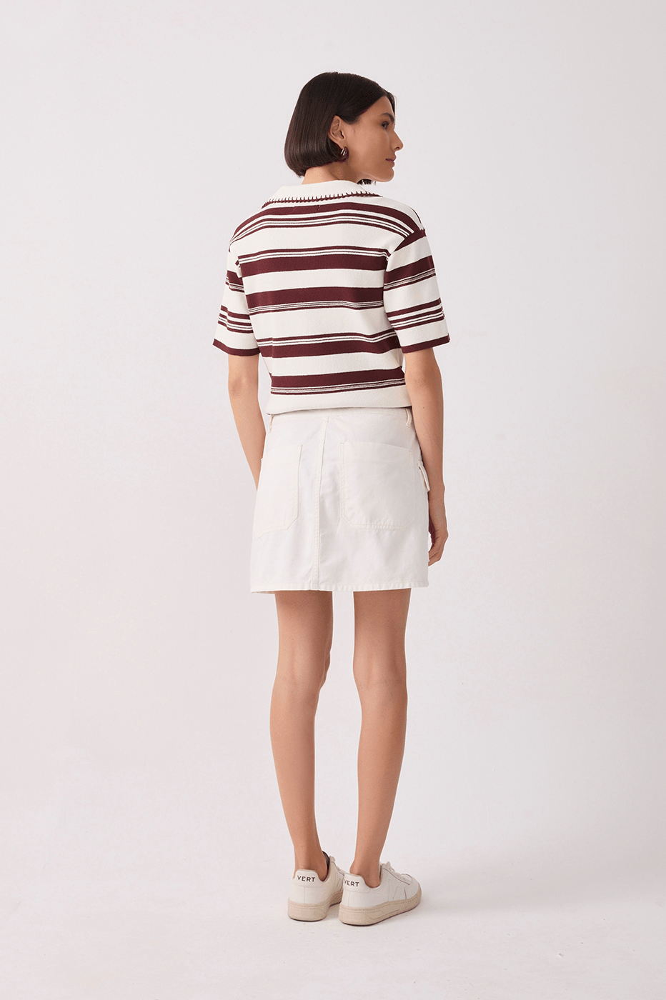 Blusa Marrom e Off White em Tricot Dress To