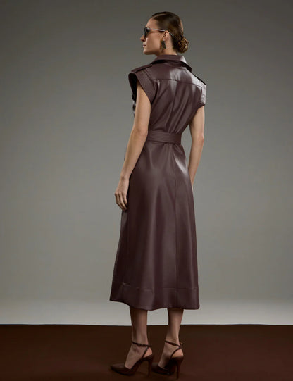 Vestido Preto ou Marrom em PU Strass