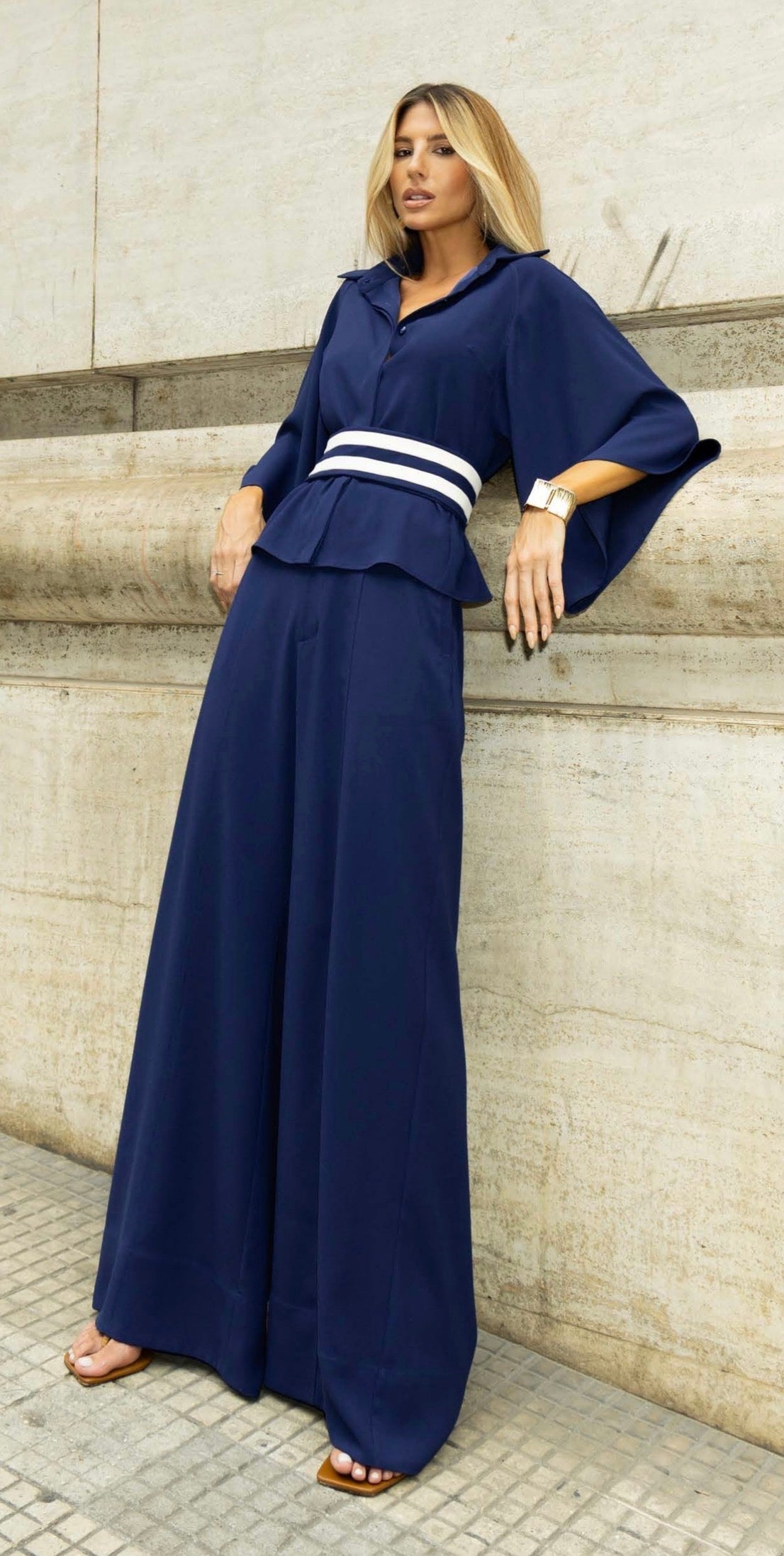Conjunto Azul Marinho com Cinto Regina Salomão