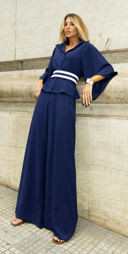 Conjunto Azul Marinho com Cinto Regina Salomão