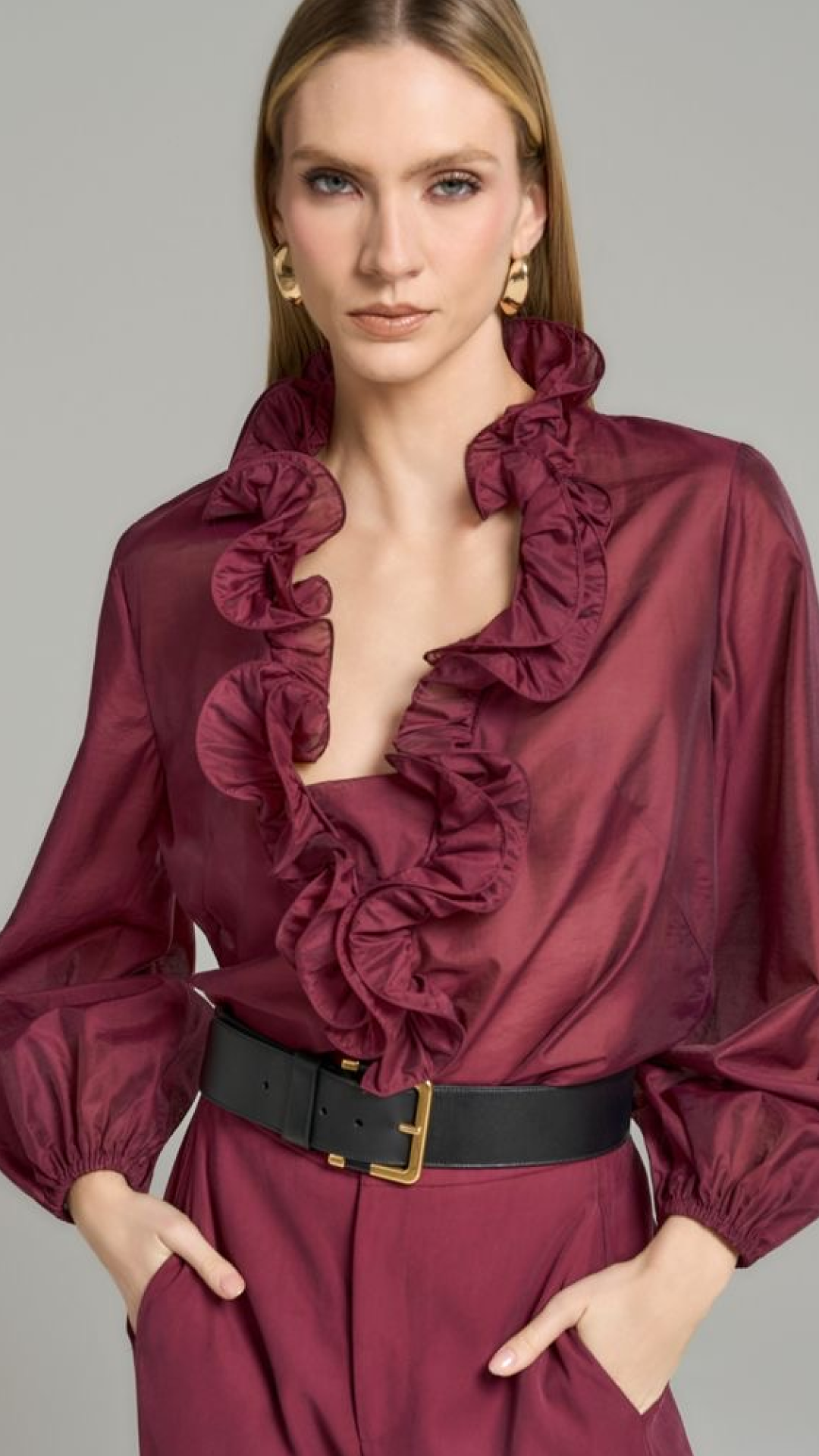 Camisa Vinho com Babados Regina Salomão