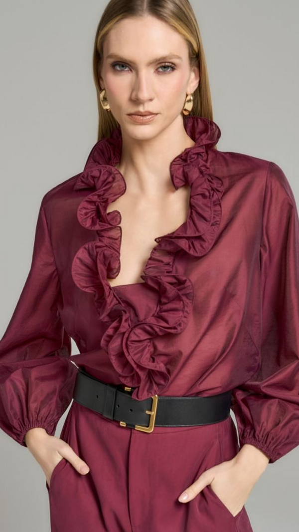 Camisa Vinho com Babados Regina Salomão