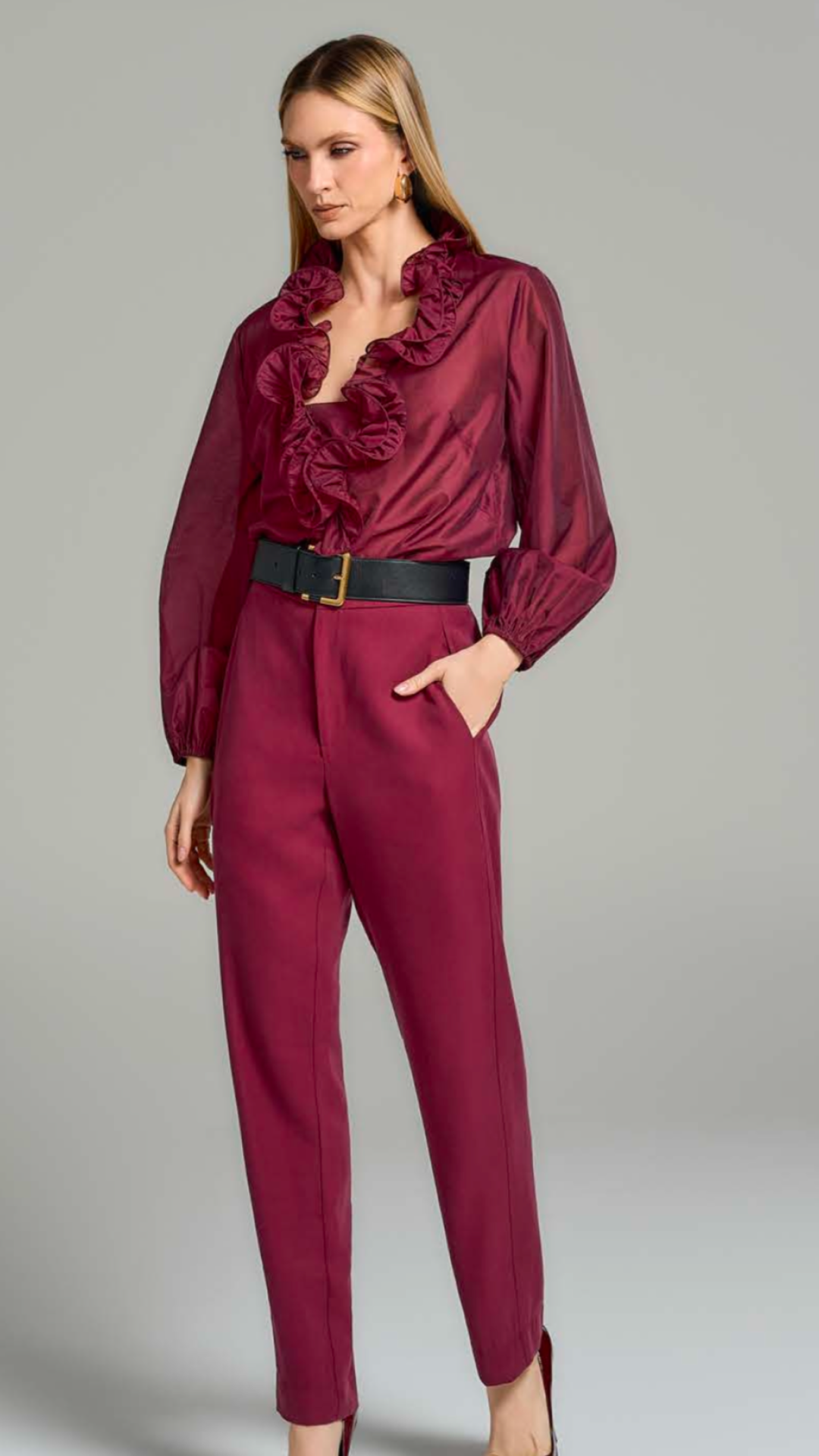 Camisa Vinho com Babados Regina Salomão