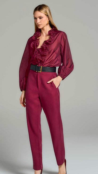 Camisa Vinho com Babados Regina Salomão