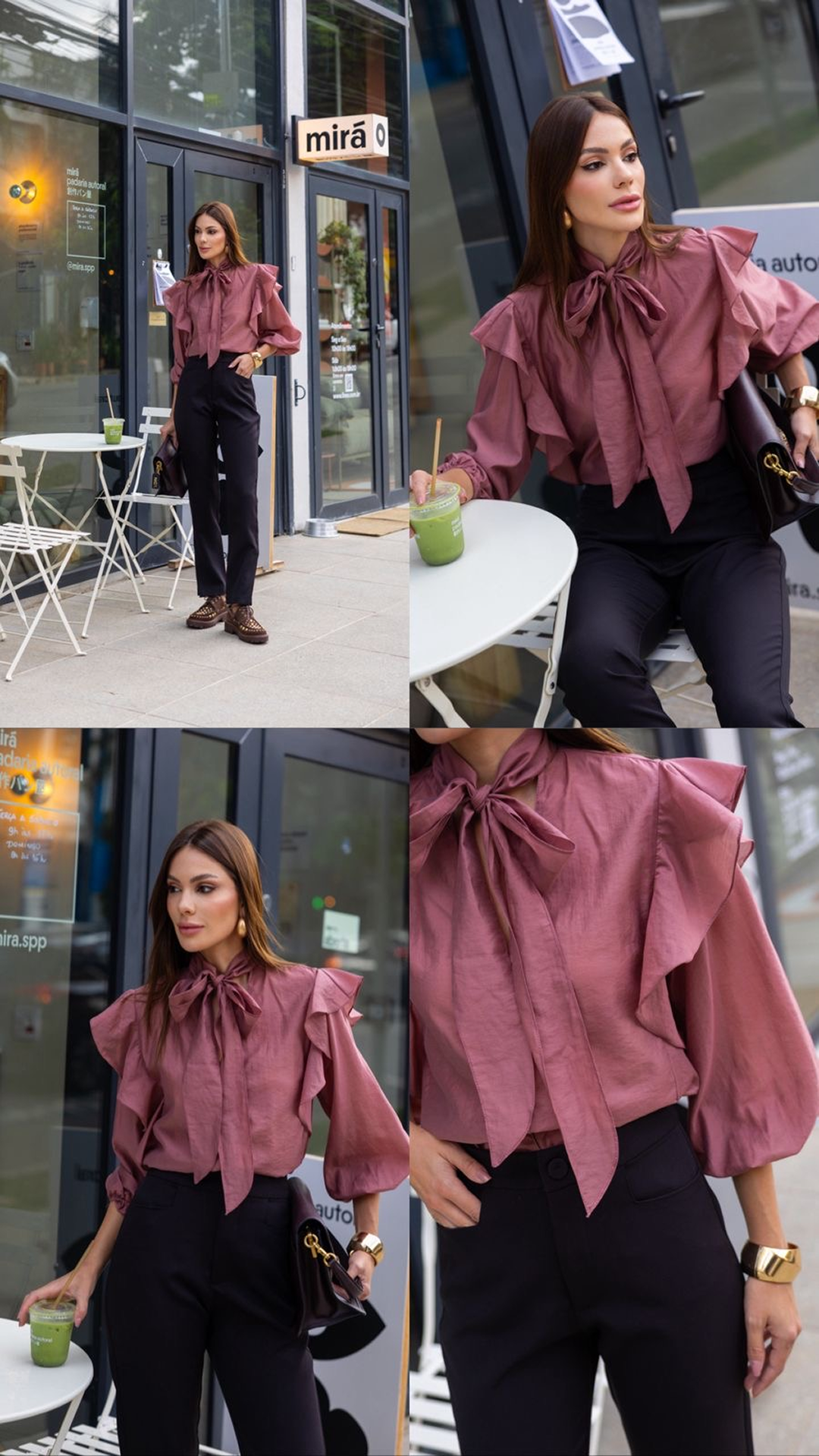 Camisa Rosa Goiaba com Babados Regina Salomão