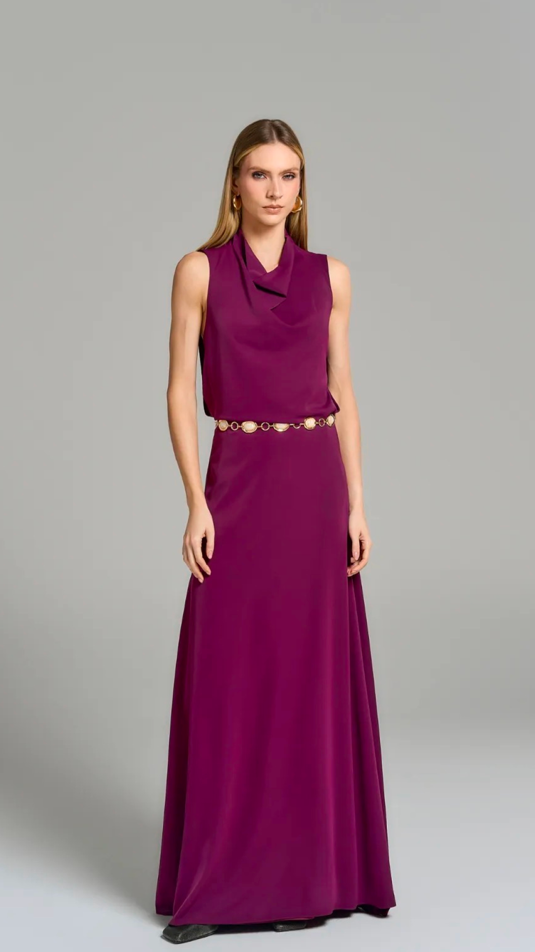 Vestido Vinho Longo Alfaiataria Regina Salomão