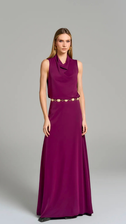 Vestido Vinho Longo Alfaiataria Regina Salomão