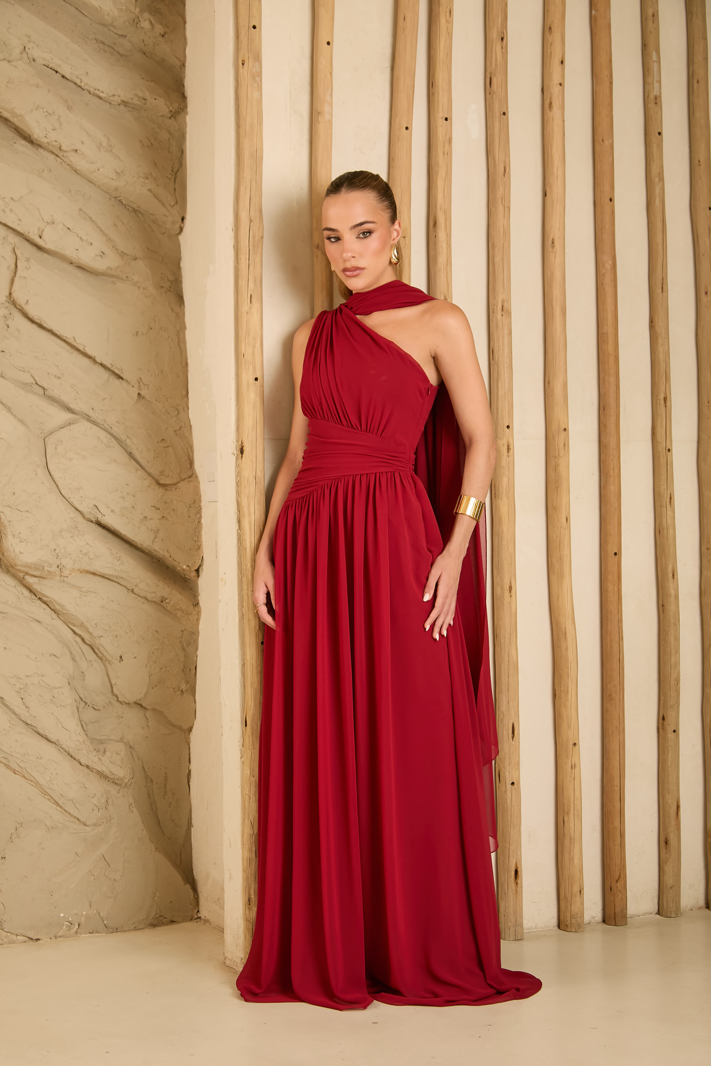 Vestido Longo Azul, Vinho ou Amarelo em Musseline Amicci