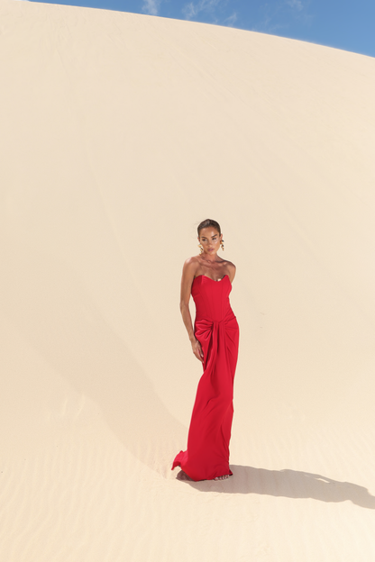 Vestido Longo Preto, Vermelho ou Amarelo em Crepe Premium Amicci