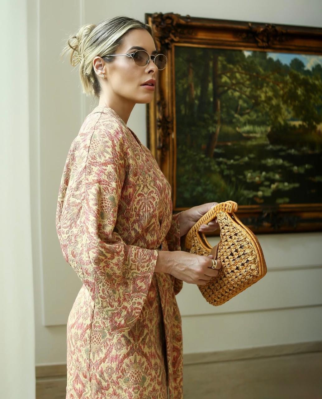 Vestido Kimono Estampado com Cinto Estruturado – Le Beau