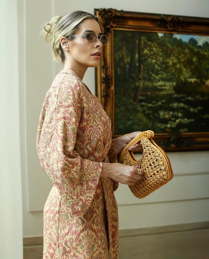 Vestido Kimono Estampado com Cinto Estruturado – Le Beau