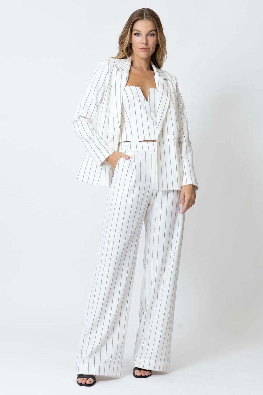 Blazer Branco Risca de Giz Manga Longa