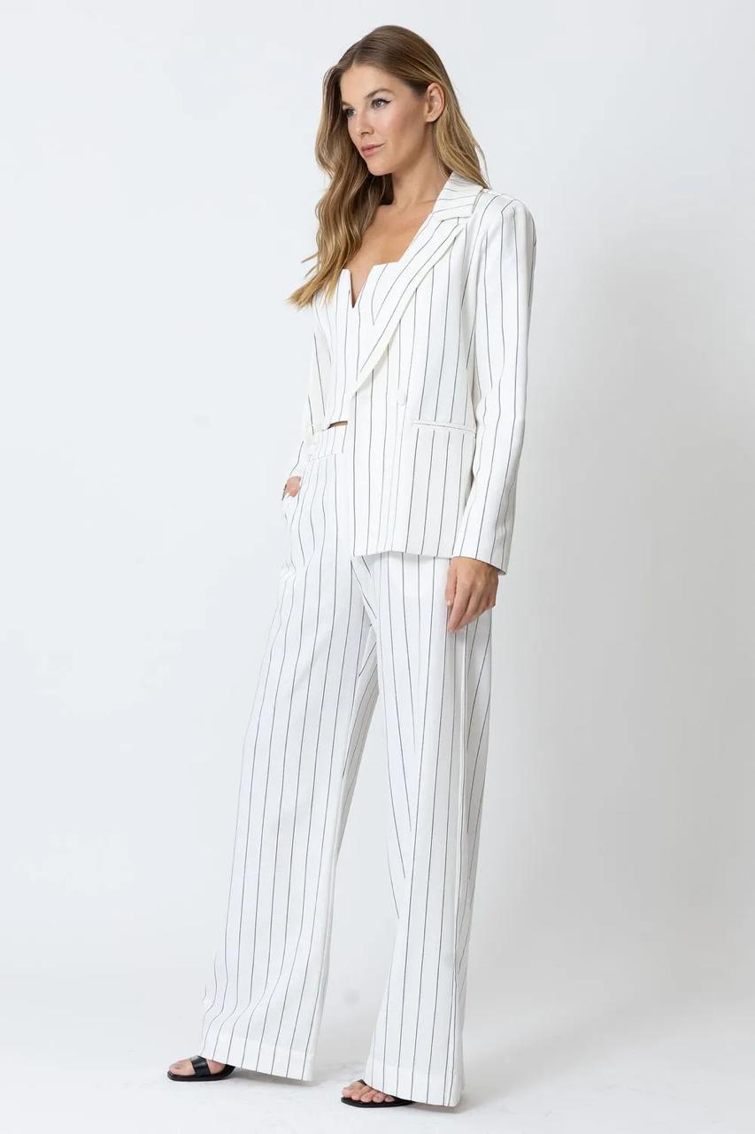 Blazer Branco Risca de Giz Manga Longa