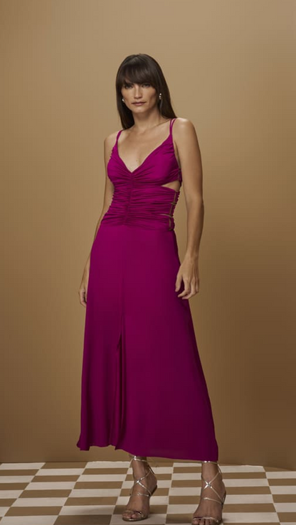 Vestido Fúcsia Recortes Laterais Tufi Duek