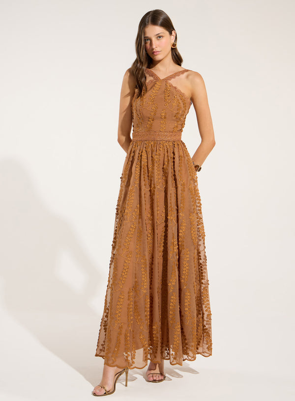 Vestido Marrom Renda Longo Skazi