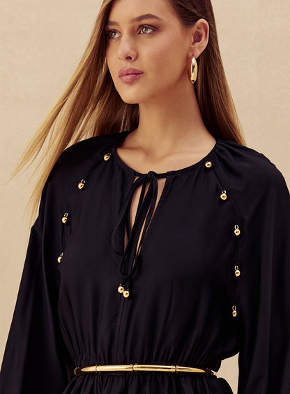 Blusa Preta Pingentes Skazi