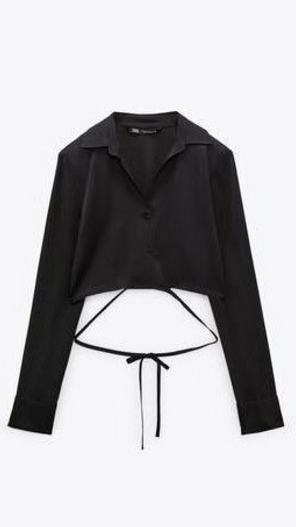 Blusa Preta Cropped Cetim Zara