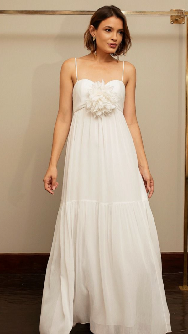 Vestido Branco Broche de Flor Arbour
