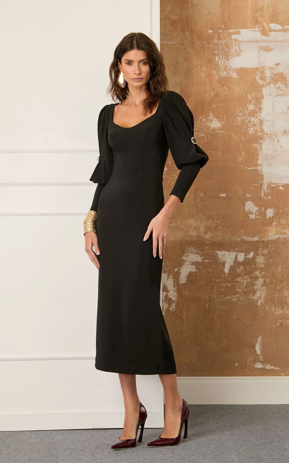 Vestido Preto Manga Bufante Isa Paes