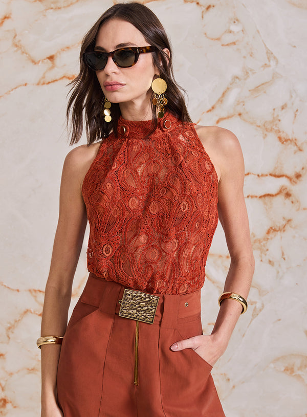 Blusa Terracota Renda Pasley Skazi