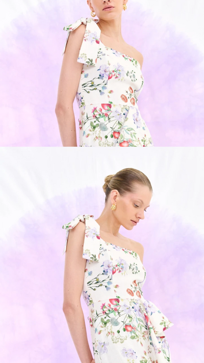 Vestido Branco Floral Ombro Único Nammos