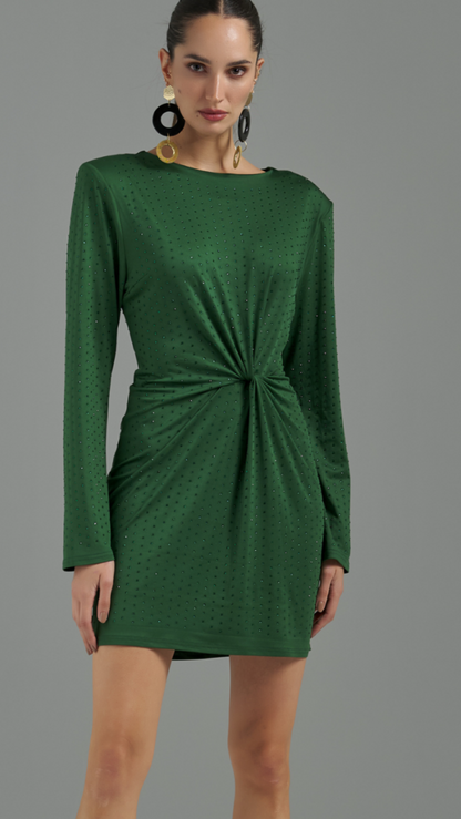 Vestido Verde/Preto Detalhe Strass Fleche D’or